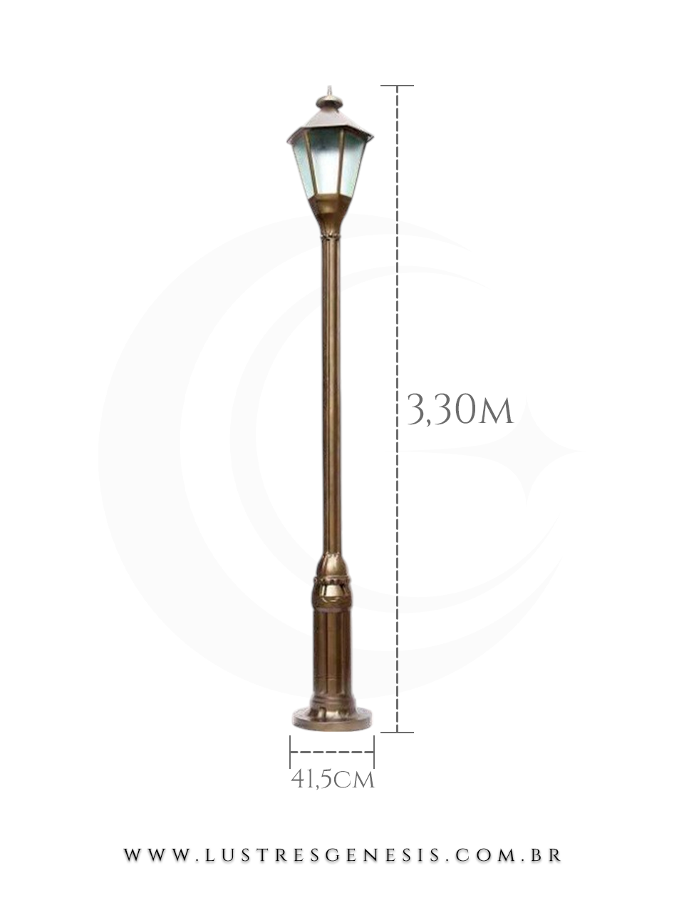Poste de Iluminação externa Clássico Retro 3,30m estrutura robusta em alumínio fundido para jardim e fachada